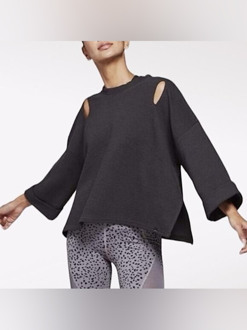 Varley Anthropologie Jenny Ribbed Cut Out Boxy Fit Sweatshirt Black Small S